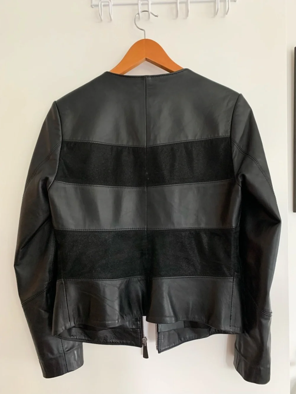 Black Mixed-Media Leather Jacket - Women, size 40 - Picture 2 of 6